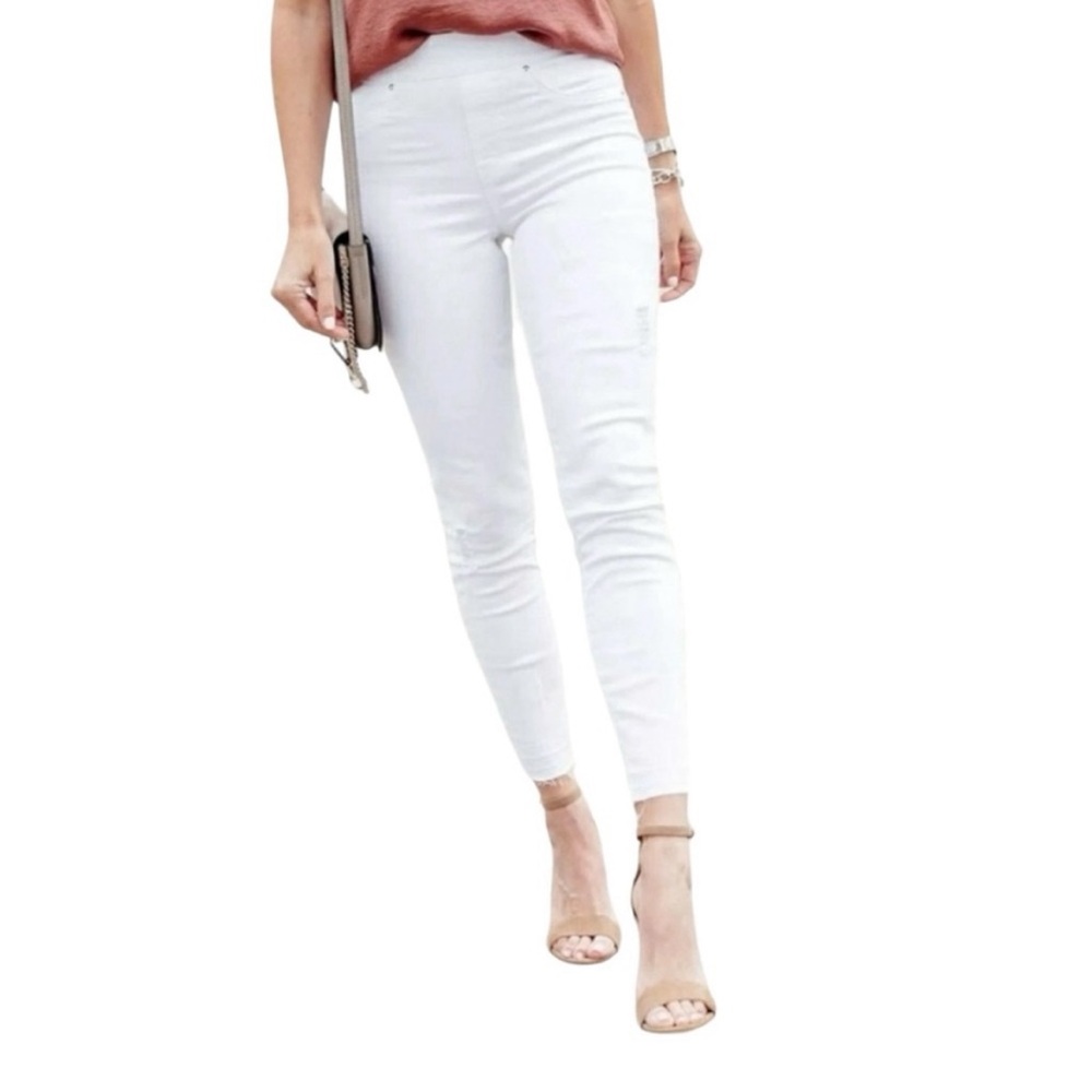 Spanx Distressed Skinny Jeans White Size Medium Style 20229 Stretch Pull On